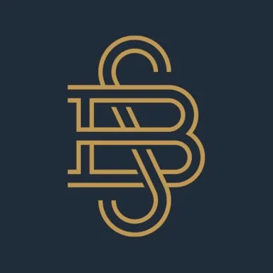 Goldenes Logo mit Buchstaben "B" und "S" auf dunkelblauem Hintergrund