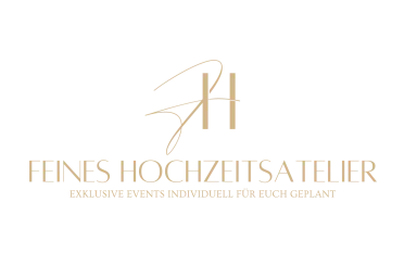 Gold wedding atelier logo with elegant initials and German text.