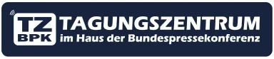 Logo: Conference Centre in the Federal Press Conference building, white on a dark blue background.