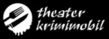 Logo with fork and knife above "theater krimimobil" in white text on black background.