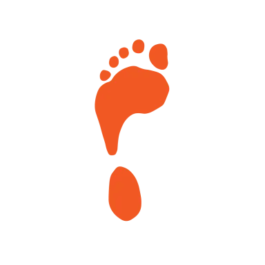 Logo von Walkabout Tours – ein orangefarbener Fußabdruck auf weißem Hintergrund.