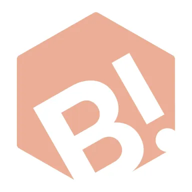 Grafik eines weißen, stilisierten Buchstabens „R“ auf sechseckigem, pfirsichfarbenem Hintergrund.