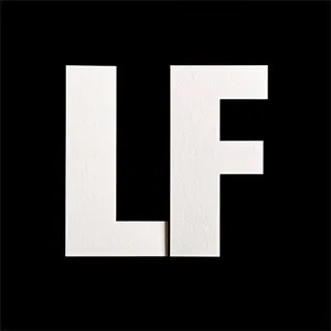 White block letters "LF" on a solid black background.