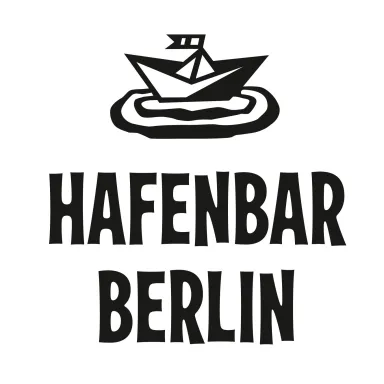 Logo mit Papierboot auf Wasser und Text "Hafenbar Berlin" in fetter Schrift