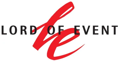 Lord of Event logo with red script initials "le"