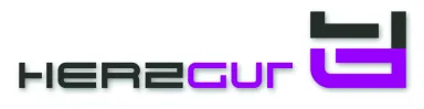 Logo mit Schriftzug "HERZgut" in Schwarz und Lila