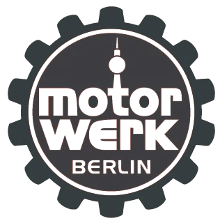 Motorwerk Berlin logo with gear outline and stylized TV tower.
