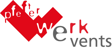 Logo mit rotem abstrakten W und dem Text „pfefferwerk events“