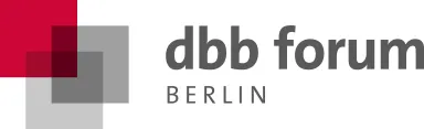 Loge des dbb forum, drei ineinander Überlappende Quadrate (rot, hellgrau, dunkelgrau)