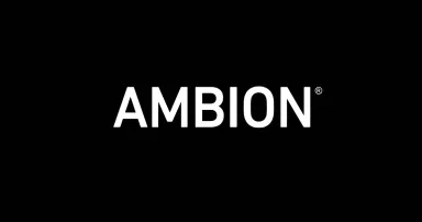 Logo mit weißem Schriftzug „AMBION“ auf schwarzem Hintergrund