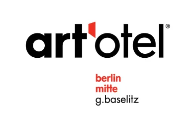 Logo von art’otel berlin mitte g.baselitz in Schwarz und Rot auf weißem Hintergrund.