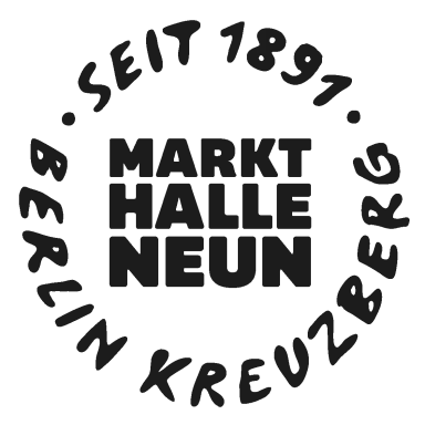 Logo mit Text "Markthalle Neun, seit 1891, Berlin Kreuzberg" im Kreis angeordnet.