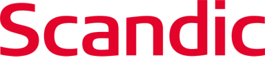 Scandic Logo in roter Schrift auf transparentem Hintergrund