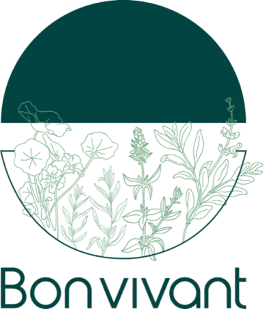 Logo mit grünen Kräutern und dem Schriftzug „Bon vivant“ darunter.