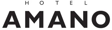Logo: HOTEL AMANO in schwarzer Schrift auf weißem Hintergrund